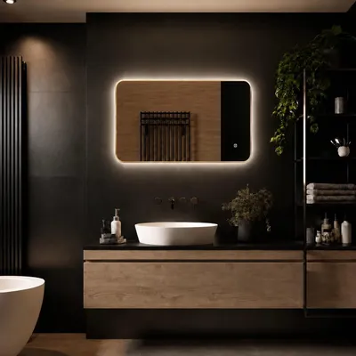 Image de LoXa – Miroir de salle de bain Marbella 80x60 avec LED – Cadre doré – Dimmable – Antibuée – IP44
