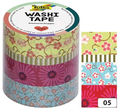 Produktbild von folia 26423 - Washi Tape, Klebeband aus Reispapier, 4er Set - ideal zum Verzieren und Dekorieren