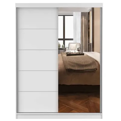 Produktbild von Schwebetürenschrank Kleiderschrank 150 cm Weiß/Weiß mit Spiegel - Vista 05