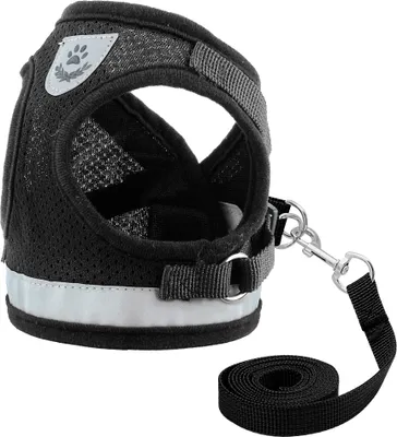 Produktbild von Hundegeschirr Haustier Softgeschirr Reflektierend Brustgurt Hundeweste mit Leine, Schwarz, S