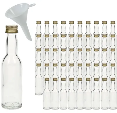 50 Mini-Glasflaschen 40 ml mit Schraubdeckel und Trichter