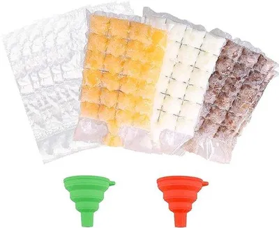 Produktbild von Famanu Eisbeutel Set 30 Stück mit 2 Silikontrichtern - für schnelle Eiswürfelherstellung