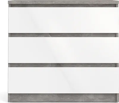 Produktbild von Nada Kommode niedrig mit 3 Schubladen, beton Nachbildung,weiss hochglanz.
