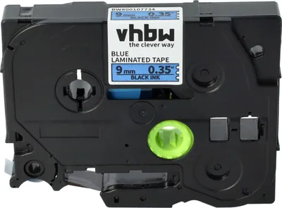 Produktbild von vhbw Schriftband-Kassette kompatibel mit Brother PT 1800E, 1290VP, 1830VP, 18R, 1290DT, 1850, 1800, 1750 Etiketten-Drucker 8m x 9mm Schwarz auf Blau