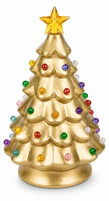 Produktbild von Deko-Weihnachtsbaum mit LED | Gold | Keramik mit Sternspitze | 11,5×18 cm | 12297