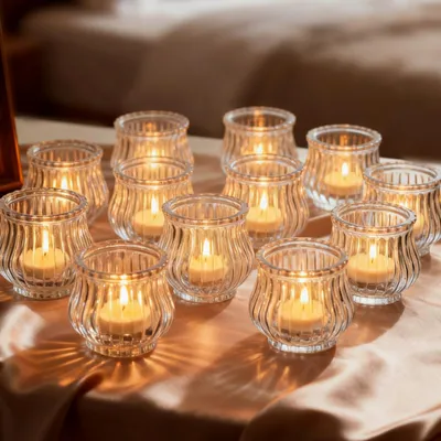 Teelichthalter Glas gerippt 12er-Set für Hochzeit & Weihnachten