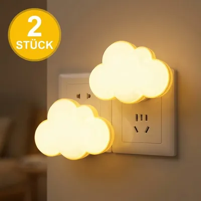 Produktbild von 2 Stück LED Nachtlicht Steckdose mit Lichtsensor, Kreative Wolke Nachtlampe,Auto Ein/Aus,Energiesparend,Weiches Licht für Schlafzimmer Flur Badezimmer
