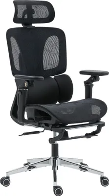 Produktbild von Bürostuhl Ergonomisch Schreibtischstuhl mit verstellbar Lenden- und Kopfstütze 6D-Klapparmlehnen Fußstütze Netz Schwarz