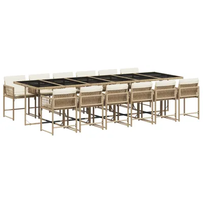 Produktbild von 13-tlg. Garten-Essgruppe mit Kissen Beige Poly Rattan