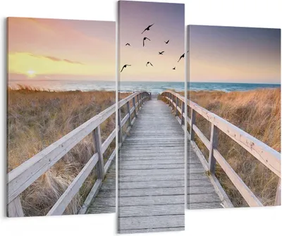 Produktbild von Bild auf Leinwand - Leinwandbild - 3 Teile - Eintrag auf der Strand - 95x80cm - Wand Bild - Wanddeko - Wandbilder - Leinwanddruck - Bilder - Wanddekoration - Leinwand bilder - Wandbild - CB95x80-4647