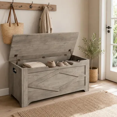 Produktbild von Sitztruhe mit Stauraum Landhausstil 100 cm Waschgrau