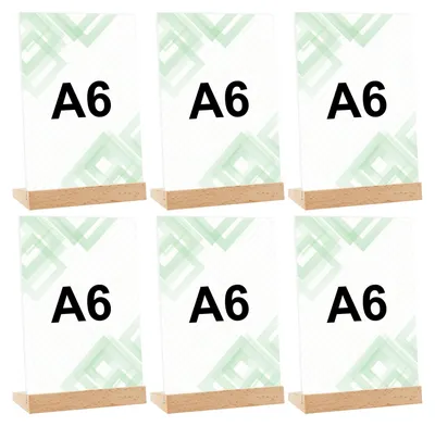Image de Lot de 3 supports de table en acrylique format A5 avec base en bois, pour afficher des menus et des photos