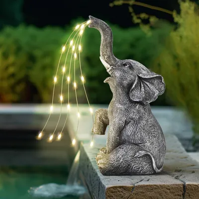 Image de GIGALUMI Sculpture d'éléphant LED à énergie solaire, décoration de jardin