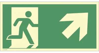 Produktbild von Dreifke® Schild Notausgang rechts aufwärts, ISO 7010, Kunststoff, nachl., 160...
