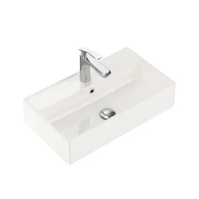 Produktbild von CASAMO Waschbecken Keramik Hängewaschbecken Waschtisch Eckig 55 x 31 cm Weiß Hochglanz
