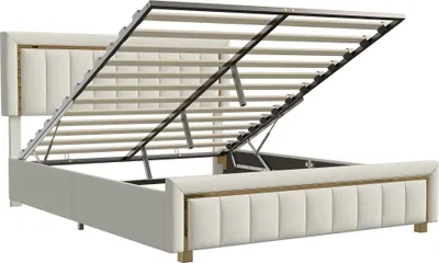Produktbild von Doppelbett - Bettgestell 140x200 cm - Stauraum Mit Hydraulik-Lift - Samtpolsterung - Holzrahmen - Beige