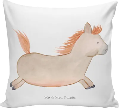 Produktbild von Mr. & Mrs. Panda Kissen 40x40 Pferd Springen - Weiß - Geschenk, Kuschel, Reiten, Pony, Deko, Pferde, bedruckt, Landwirtin, Pferdestall, kuschelkissen, für sofa, Stall