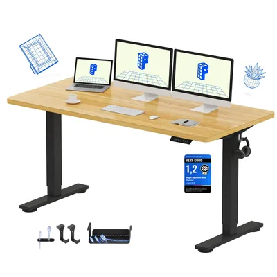 Zdjęcie produktu dla FLEXISPOT EN1 Biurko z regulacją wysokości 160 x 80 cm, nośność 100 kg, z zabezpieczeniem antykolizyjnym, jednoczęściowy blat, 4 funkcje pamięci (klon)