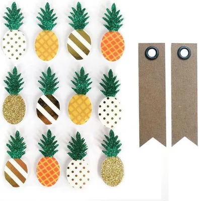 Produktbild von 3D-Aufkleber Ananas 4.5 cm + 20 Wimpel Kraft Etiketten