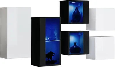 Immagine prodotto di Set di mobili da soggiorno SWITCH SBIV – Bianco e nero – LED integrati & sistema Push to Open