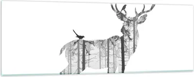 Produktbild von Bilder auf glas - Hirsch Herbst Wald Illustration - 90x30cm - Glasbilder - Wandbilder - Kunstdruck - zum Aufhängen bereit - Wanddekoration aus Glas - Glas Bilder - Wandbild auf Glas - GAB90x30-3159