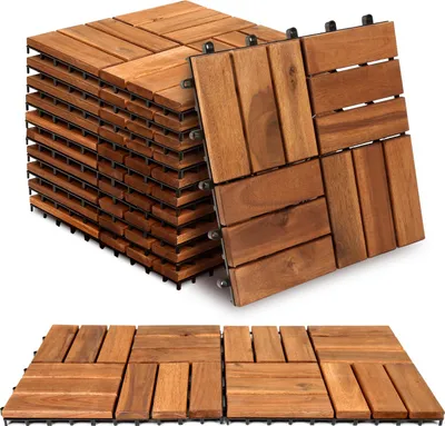 Produktbild von Izrielar 7m² Akazienholz Terrassenfliesen 30x30cm 77 Stück Klicksystem rutschfest geölt für Garten Terrasse