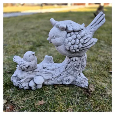 Produktbild von Vogelfiguren auf Ast 30 cm – 10 kg aus Steinguss – Wetterbeständig und frostsicher – Gartendekoration mit 2 Vögeln