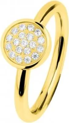 Produktbild von Damen Ring goldfarben mit rundem Kopf, Pavé-Besatz klarer Steine und schlanker Ringschiene