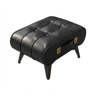 Produktbild von Kumo - Moderner Hocker Pouf Ottoman 35,5x25x30 cm Fußhocker aus schwarzem Kunstleder