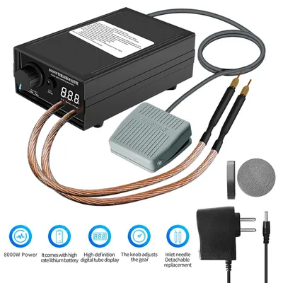 Produktbild von Hand-Punktschweißgerät - Tragbare Batteriepunktschweißmaschine 8000W - 0–1200A einstellbarer Strom - Für 18650 Akkupack DIY - Für 0,1 mm Nickelband - Schwarz EU-Stecker