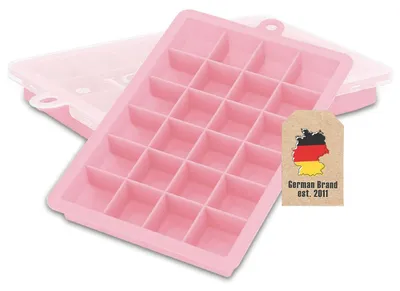 Zdjęcie produktu dla Intirilife 2x foremki do kostek lodu w kolorze PINK - Zestaw 2 foremek z 24 przegródkami każda Silikonowe foremki do kostek lodu z pokrywką - Elastyczna tacka na kostki lodu Zamykana do lodów, jedzenia dla niemowląt i nie tylko