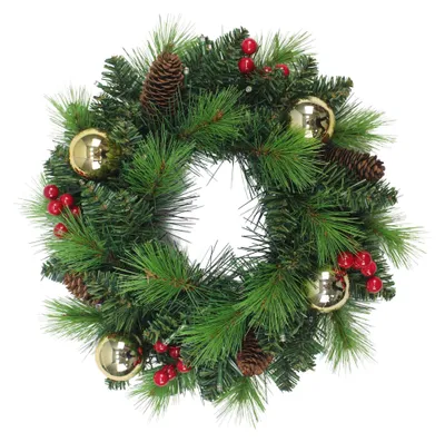 Produktbild von LED Weihnachtskranz "NOEL" Ø: 35cm gold, Weihnachtsdeko im Romantic Style, aus Metall und Kunststoff in gold, 8 cm hoch, Ø 35 cm, mit Diode – für den Außenbereich – Batteriebetrieb – Timerfunktion – Druckschalter