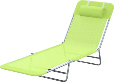 Produktbild von Sonnenliege klappbar Gartenliege mit Kopfkissen Liegestuhl verstellbar mit 5-Fach Campingliege bis 120kg belastbar für Garten, Balkon und Pool geeignet, 4 Farben(Grün)