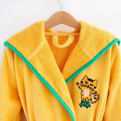 Produktbild von Milk&Moo Skater Cheetah Kinder Bademantel mit Kapuze, 100% Baumwolle, Mädchen, Junge, Uni, Morgenmantel, Gepard – Muster, gelb, 5 - 6 Jahren