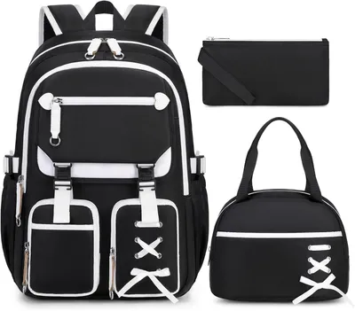 Produktbild von Schulranzen 3-teilig, für Schule, Laptopfach, 3 Vordertaschen, mit Lunchbox und Federmäppchen