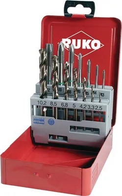 Produktbild von Ruko Maschinengewindebohrersatz DIN371 / 376-B M3-M12 HSS-Co Metallkassette 14tlg. - 245051