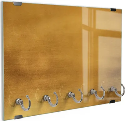 Produktbild von DEQORI Schlüsselbrett Glas 30x20 cm 'Gebürstetes Goldblech' Schlüssel Halter Board Haken