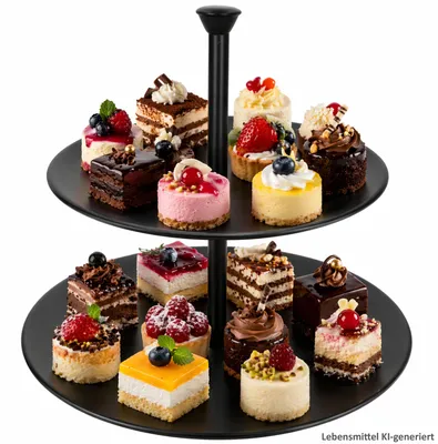 Image de Étagère Bekki noire à 2 étages, Ø 25 cm, en acier, présentoir à cupcakes à 2 étages