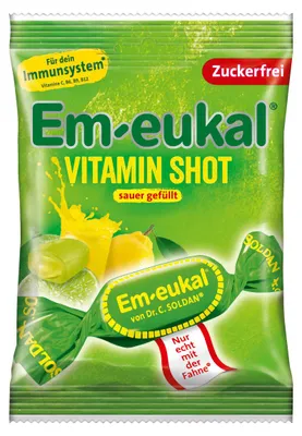 Zdjęcie produktu dla Em-eukal Vitamin-Shot kwaśne cukierki owocowe bez cukru 75g
