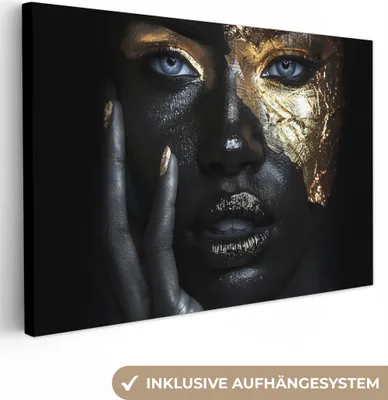 Zdjęcie produktu dla MuchoWow® - Obraz na płótnie - Kobieta - Złoto - Portret - Nowoczesny - Czarny - Abstrakcja, fototapeta, dekoracja ścienna obrazy salon, 60x40cm