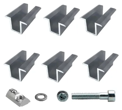 Produktbild von Mittelklemme zur Befestigung von Solarmodulen inkl. Schrauben SET 6x Mittelklemme Silber 30mm