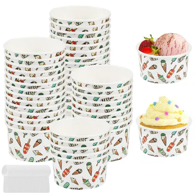Image de 50 gobelets en papier pour glaces avec cuillères, contenance 125 ml