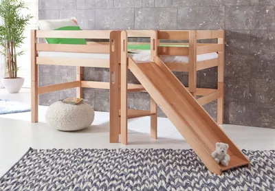 Produktbild von Halbhohes Spielbett Elyas Buche Natur 90x200 cm mit Rutsche