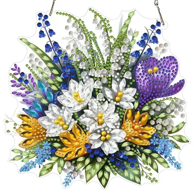 Image de Kit de création de pendentif "Diamond Painting" représentant des crocus, décoratif, double face, pour adultes