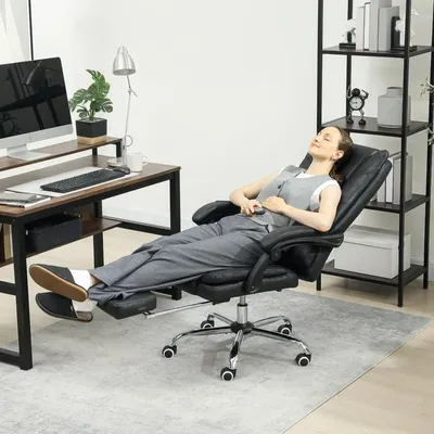 Productafbeelding van Okwish verstelbare massagestoel met vierpunts vibratiemassage en drie massageprogramma's, ergonomische bureaustoel met drie intensiteitsniveaus en 3 timerprogramma's, inclusief voetsteun, zwart