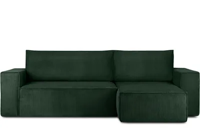 Obrázek produktu pro Konsimo levá/pravá rohová pohovka s funkcí spaní s područkami "NAPI", tmavě zelená, manšestrová látka, Loft, 262x89x148cm