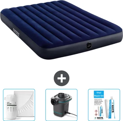 Produktbild von Intex Luftbett – 2 Personen – 152 x 203 x 25 cm – Blau – im Lieferumfang enthalten Spannbettuch - Pumpe en Reperaturset