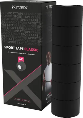 Produktbild von Kintex 6 Rollen Sport Tape 3,8cm x 10m, starrer Tapeverband Schwarz