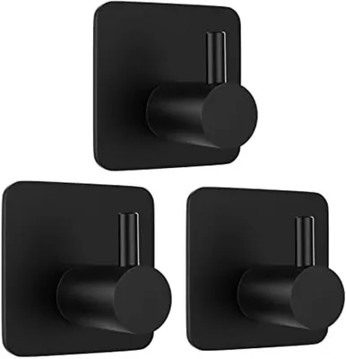 Produktbild von PolkaHome® Selbstklebende Handtuchhaken, 3 Stück, für Bad und Küche, Handtuchhalter, ohne Bohren, Schwarz