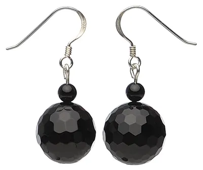 Produktbild von Ohrringe Ohrhänger aus Onyx & 925 Silber Ø14mm facettiert Ohrschmuck für Damen